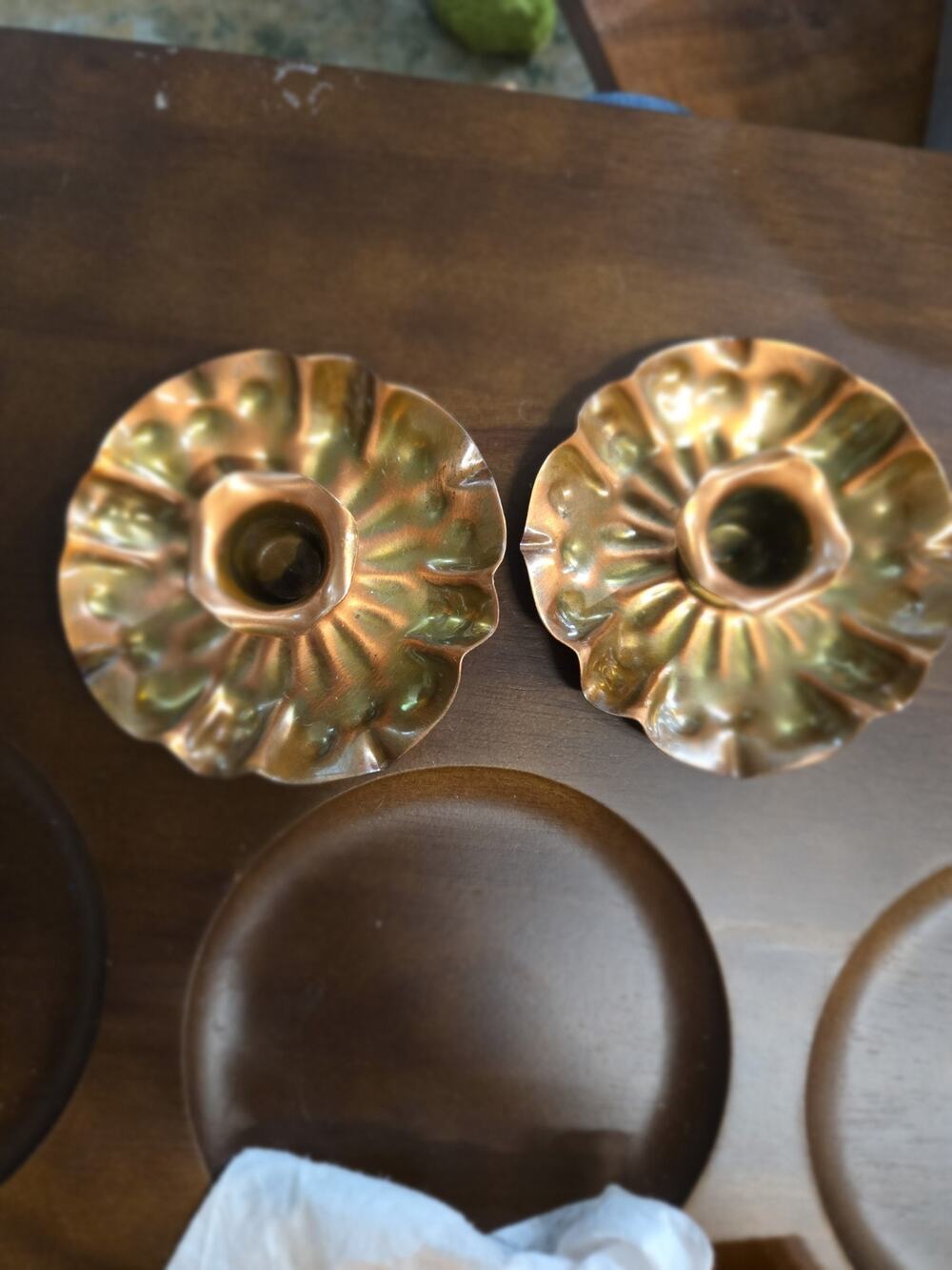 Vintage Gregorian Copper Ruffled Candle Holders Pair Signed Mid Century MCM USA